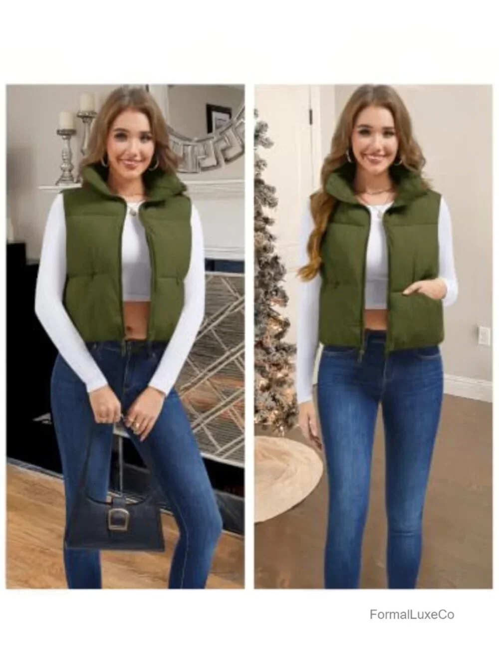 Women's Crop Puffer Vest Lightweight Insulated Padded Zip Up